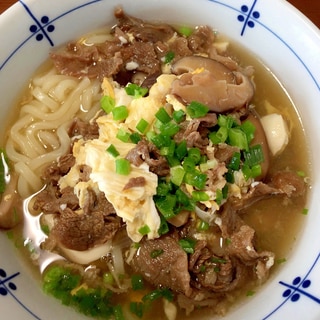 かきたま汁と牛肉のしぐれ煮の残りで肉うどん